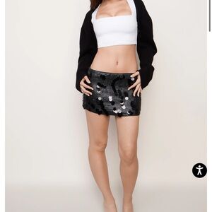 Danielle Guizio Low Rise Paillette Skirt - size small - matte black - brand new